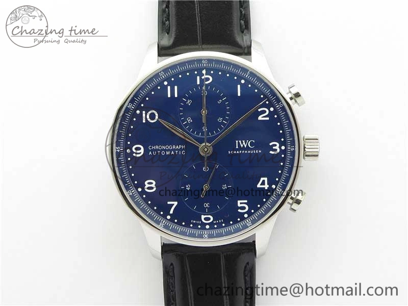 Portugieser Chronograph Edition 150 Years IW371601 ZF 1:1 Best Edition Blue Dial on Black Leather Strap A7750 (Slim Movement)