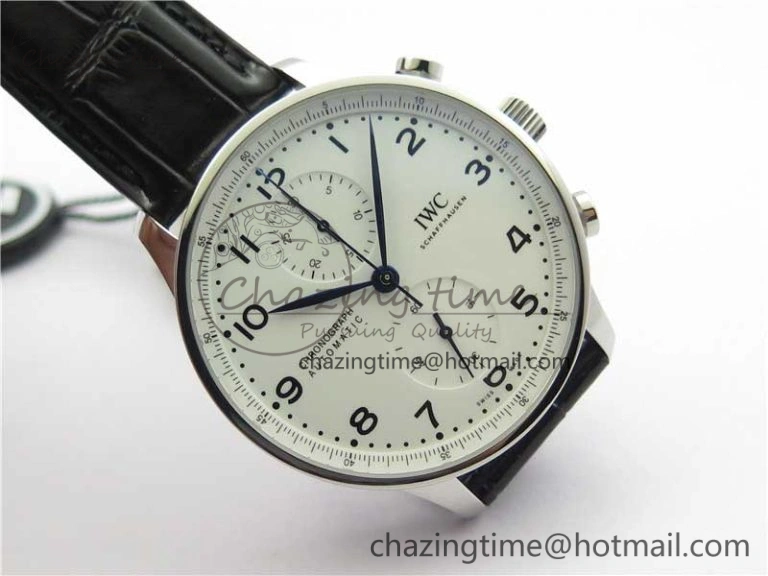 Portugieser Chronograph Edition “150 Years” IW371602 ZF 1:1 Best Edition White Dial on Black Leather Strap A7750 (Slim Movement)