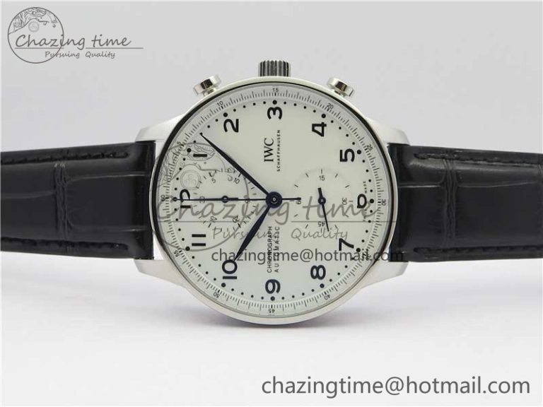Portugieser Chronograph Edition “150 Years” IW371602 ZF 1:1 Best Edition White Dial on Black Leather Strap A7750 (Slim Movement)