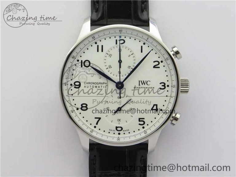 Portugieser Chronograph Edition “150 Years” IW371602 ZF 1:1 Best Edition White Dial on Black Leather Strap A7750 (Slim Movement)