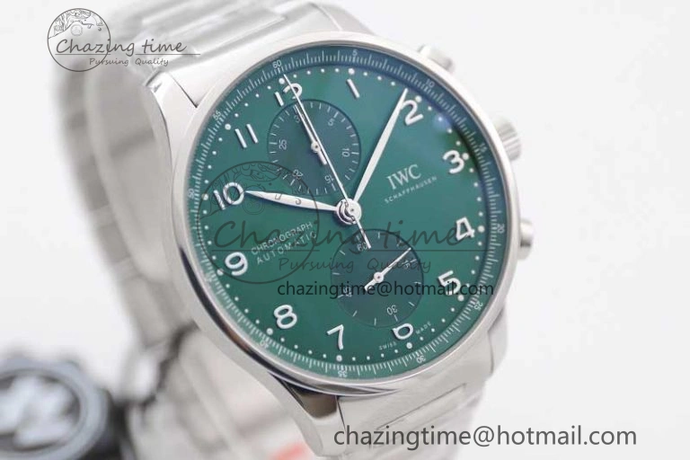 Portugieser Chronograph IW371615 ZF Best Edition Green Dial on SS Bracelet A7750 (Slim Movement)