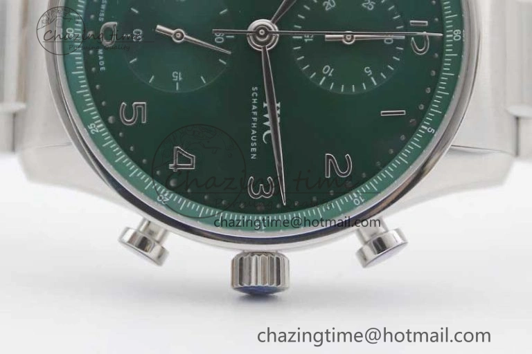 Portugieser Chronograph IW371615 ZF Best Edition Green Dial on SS Bracelet A7750 (Slim Movement)