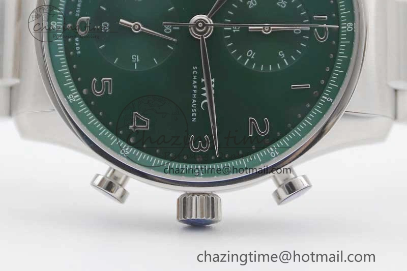 Portugieser Chronograph IW371615 ZF Best Edition Green Dial on SS Bracelet A7750 (Slim Movement)
