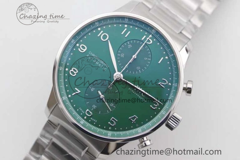 Portugieser Chronograph IW371615 ZF Best Edition Green Dial on SS Bracelet A7750 (Slim Movement)