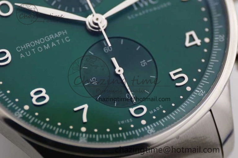 Portugieser Chronograph IW371615 ZF Best Edition Green Dial on SS Bracelet A7750 (Slim Movement)