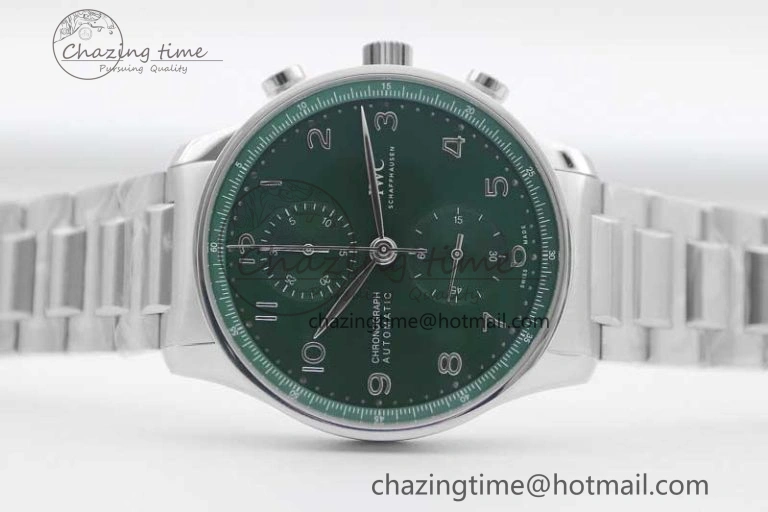 Portugieser Chronograph IW371615 ZF Best Edition Green Dial on SS Bracelet A7750 (Slim Movement)