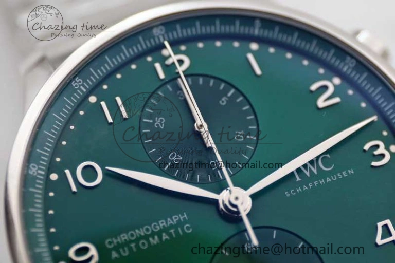 Portugieser Chronograph IW371615 ZF Best Edition Green Dial on SS Bracelet A7750 (Slim Movement)