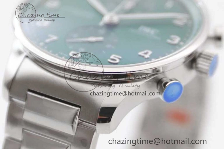 Portugieser Chronograph IW371615 ZF Best Edition Green Dial on SS Bracelet A7750 (Slim Movement)