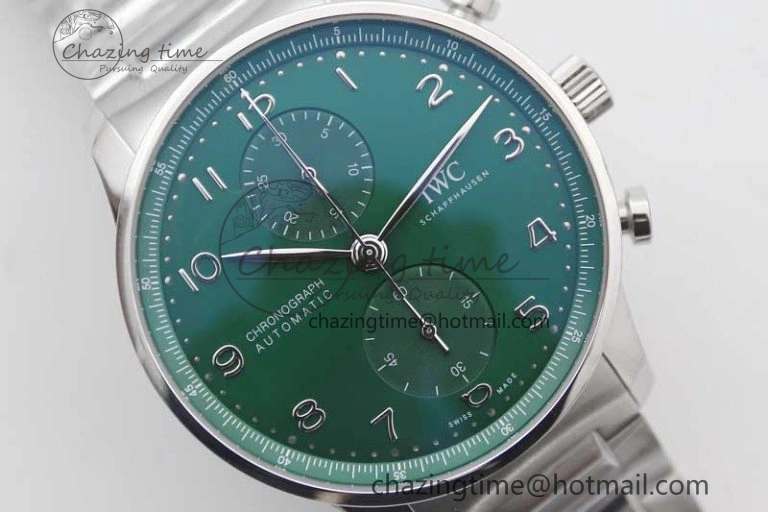 Portugieser Chronograph IW371615 ZF Best Edition Green Dial on SS Bracelet A7750 (Slim Movement)