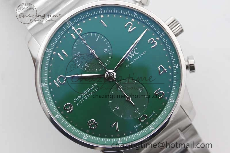 Portugieser Chronograph IW371615 ZF Best Edition Green Dial on SS Bracelet A7750 (Slim Movement)