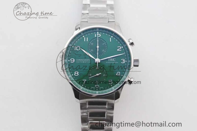 Portugieser Chronograph IW371615 ZF Best Edition Green Dial on SS Bracelet A7750 (Slim Movement)