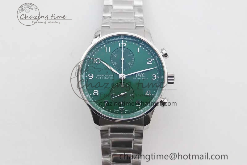Portugieser Chronograph IW371615 ZF Best Edition Green Dial on SS Bracelet A7750 (Slim Movement)