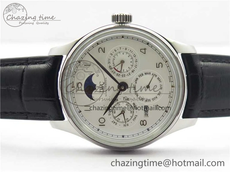 Portugieser Perpetual Calendar IW503301 V9F 1:1 Best Edition Silver Dial on Black Leather Strap A52615