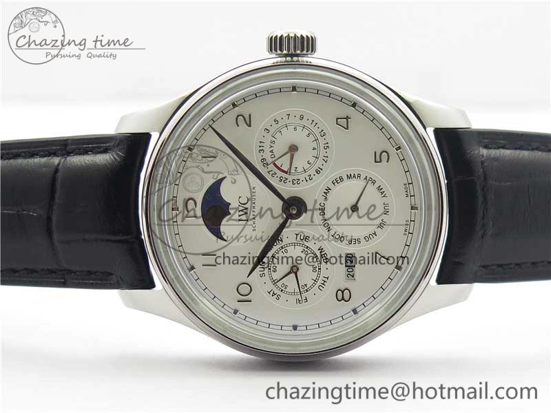 Portugieser Perpetual Calendar IW503301 V9F 1:1 Best Edition Silver Dial on Black Leather Strap A52615