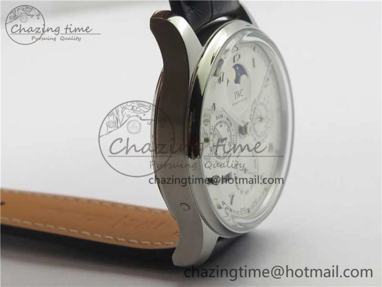 Portugieser Perpetual Calendar IW503301 V9F 1:1 Best Edition Silver Dial on Black Leather Strap A52615