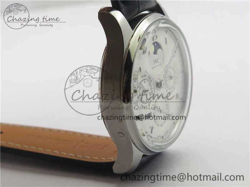 Portugieser Perpetual Calendar IW503301 V9F 1:1 Best Edition Silver Dial on Black Leather Strap A52615