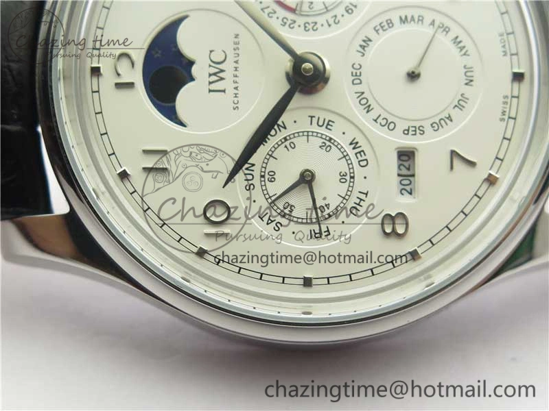 Portugieser Perpetual Calendar IW503301 V9F 1:1 Best Edition Silver Dial on Black Leather Strap A52615
