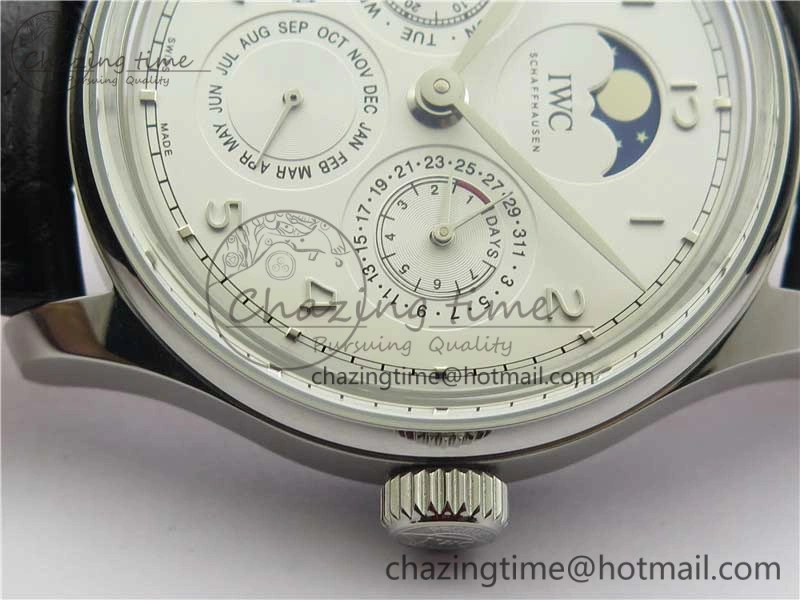 Portugieser Perpetual Calendar IW503301 V9F 1:1 Best Edition Silver Dial on Black Leather Strap A52615