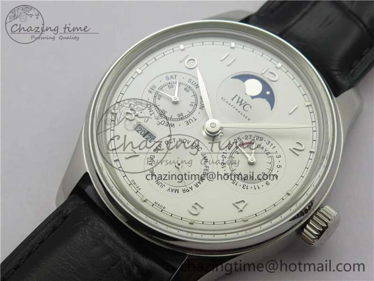 Portugieser Perpetual Calendar IW503301 V9F 1:1 Best Edition Silver Dial on Black Leather Strap A52615