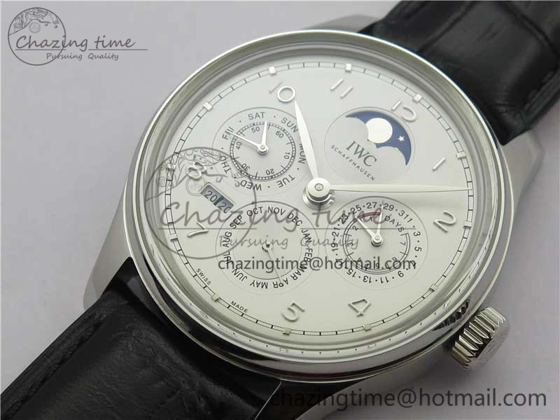 Portugieser Perpetual Calendar IW503301 V9F 1:1 Best Edition Silver Dial on Black Leather Strap A52615
