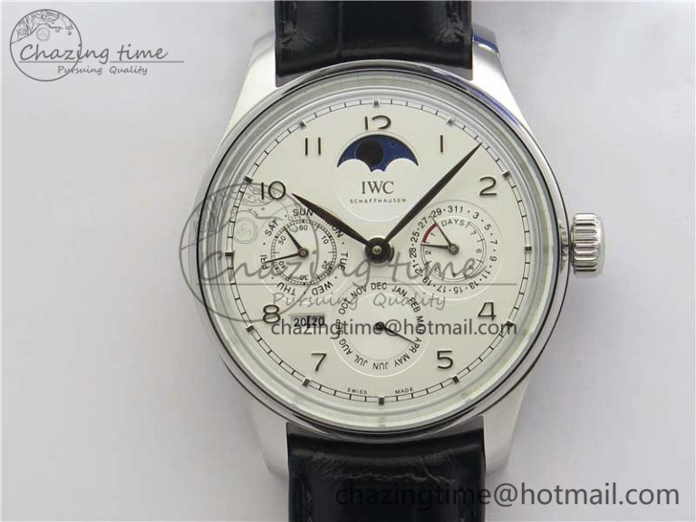 Portugieser Perpetual Calendar IW503301 V9F 1:1 Best Edition Silver Dial on Black Leather Strap A52615