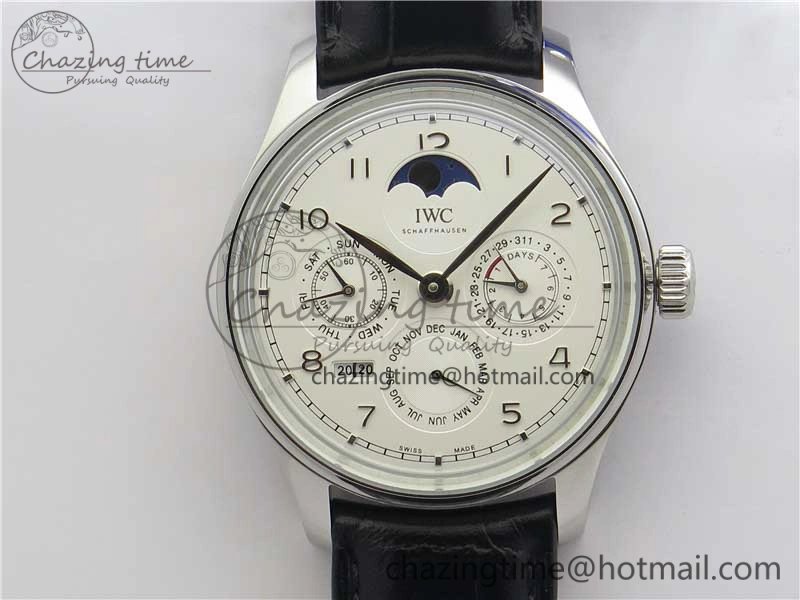 Portugieser Perpetual Calendar IW503301 V9F 1:1 Best Edition Silver Dial on Black Leather Strap A52615