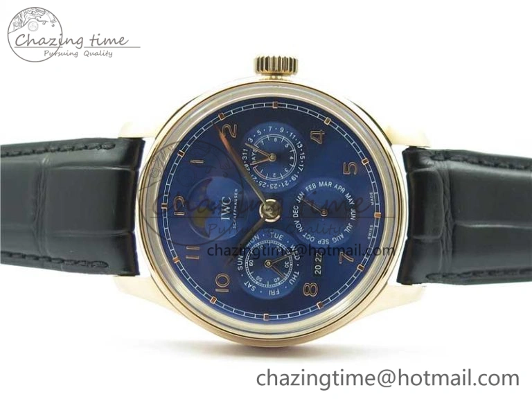 Portugieser Perpetual Calendar IW503302 RG V9F 1:1 Best Edition Blue Dial on Black Leather Strap A52615