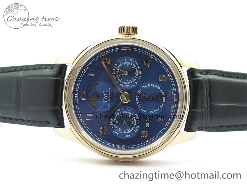 Portugieser Perpetual Calendar IW503302 RG V9F 1:1 Best Edition Blue Dial on Black Leather Strap A52615