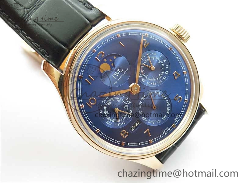 Portugieser Perpetual Calendar IW503302 RG V9F 1:1 Best Edition Blue Dial on Black Leather Strap A52615