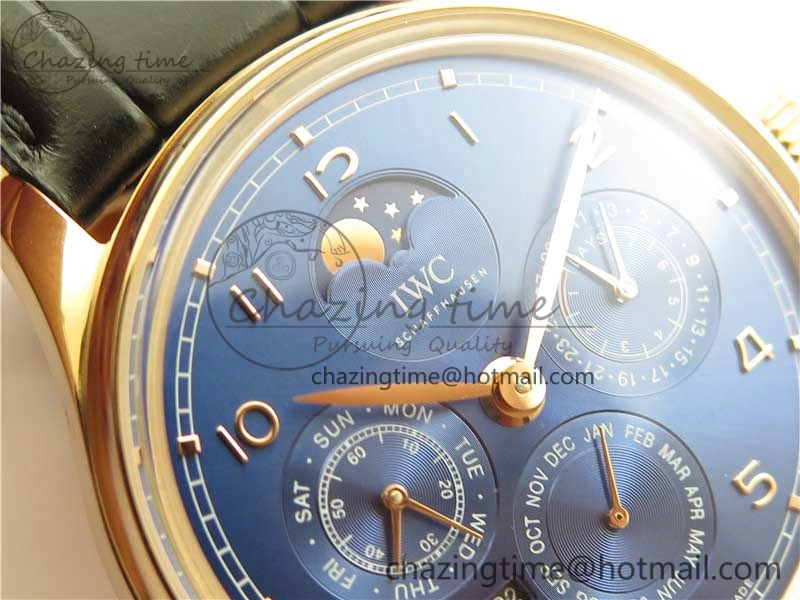 Portugieser Perpetual Calendar IW503302 RG V9F 1:1 Best Edition Blue Dial on Black Leather Strap A52615