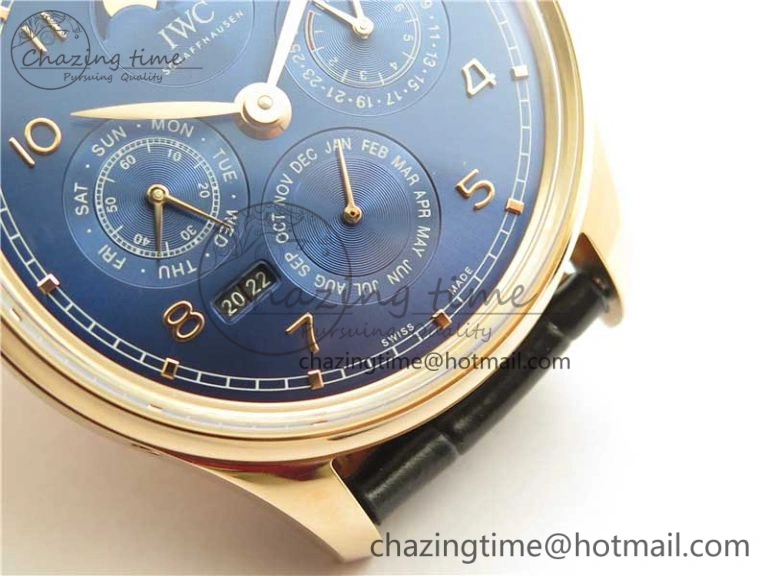 Portugieser Perpetual Calendar IW503302 RG V9F 1:1 Best Edition Blue Dial on Black Leather Strap A52615