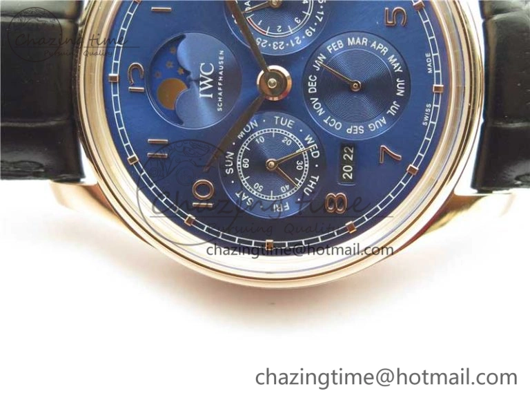 Portugieser Perpetual Calendar IW503302 RG V9F 1:1 Best Edition Blue Dial on Black Leather Strap A52615