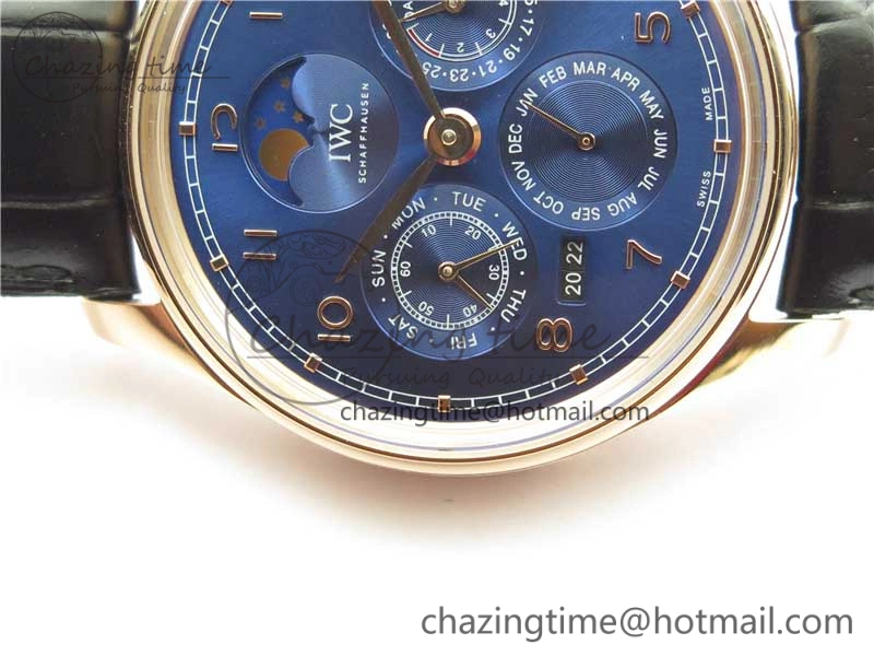 Portugieser Perpetual Calendar IW503302 RG V9F 1:1 Best Edition Blue Dial on Black Leather Strap A52615