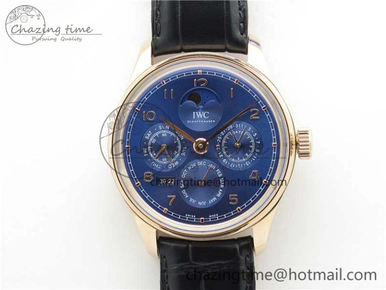 Portugieser Perpetual Calendar IW503302 RG V9F 1:1 Best Edition Blue Dial on Black Leather Strap A52615
