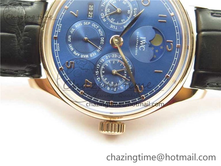 Portugieser Perpetual Calendar IW503302 RG V9F 1:1 Best Edition Blue Dial on Black Leather Strap A52615