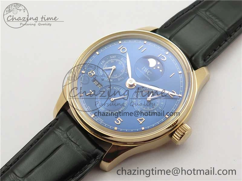 Portugieser Perpetual Calendar IW503302 RG V9F 1:1 Best Edition Blue Dial on Black Leather Strap A52615