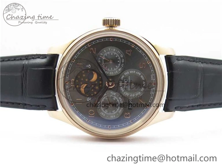 Portugieser Perpetual Calendar IW503302 RG V9F 1:1 Best Edition Gray Dial on Black Leather Strap A52615