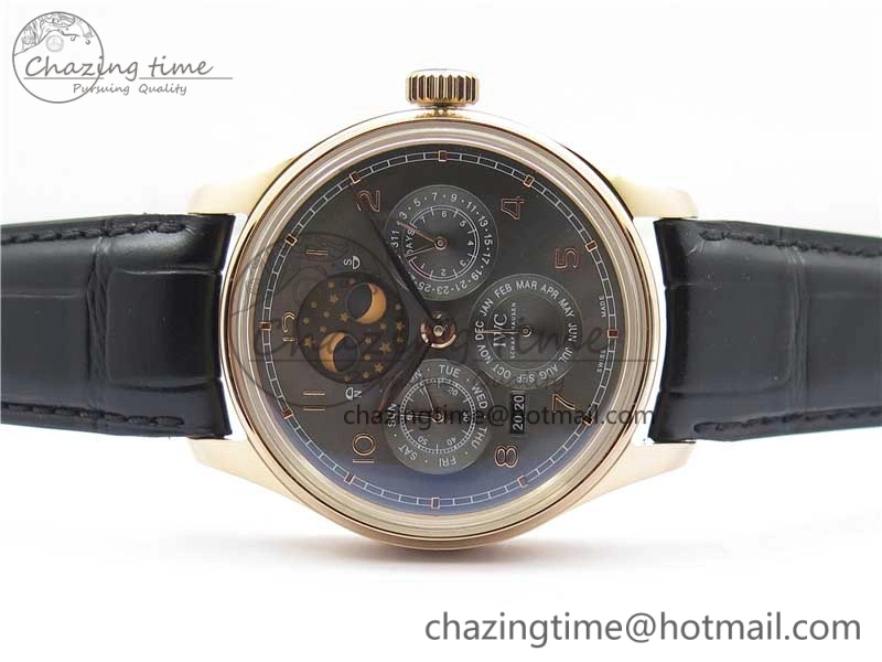 Portugieser Perpetual Calendar IW503302 RG V9F 1:1 Best Edition Gray Dial on Black Leather Strap A52615