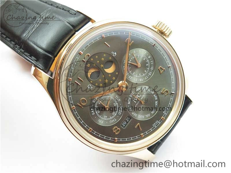 Portugieser Perpetual Calendar IW503302 RG V9F 1:1 Best Edition Gray Dial on Black Leather Strap A52615