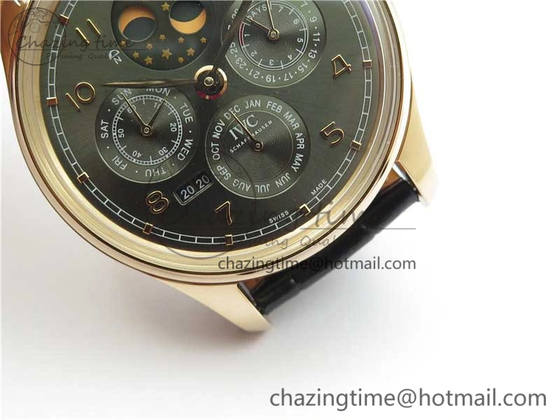Portugieser Perpetual Calendar IW503302 RG V9F 1:1 Best Edition Gray Dial on Black Leather Strap A52615