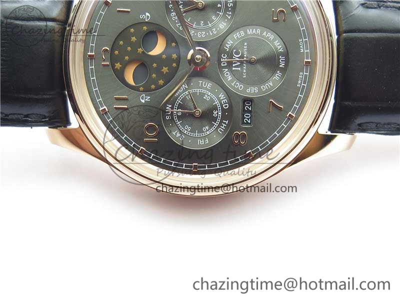 Portugieser Perpetual Calendar IW503302 RG V9F 1:1 Best Edition Gray Dial on Black Leather Strap A52615