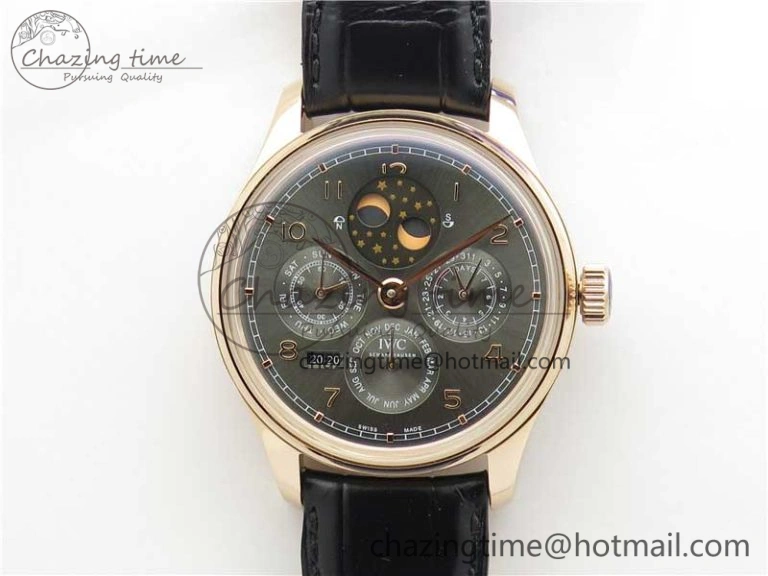 Portugieser Perpetual Calendar IW503302 RG V9F 1:1 Best Edition Gray Dial on Black Leather Strap A52615