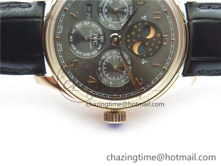 Portugieser Perpetual Calendar IW503302 RG V9F 1:1 Best Edition Gray Dial on Black Leather Strap A52615