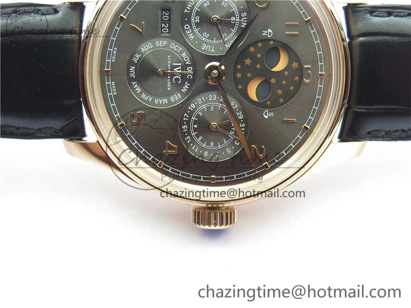 Portugieser Perpetual Calendar IW503302 RG V9F 1:1 Best Edition Gray Dial on Black Leather Strap A52615