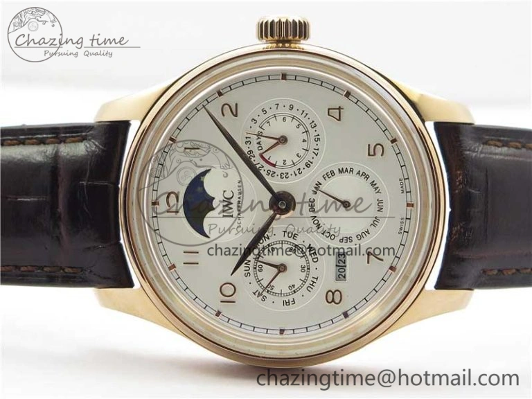 Portugieser Perpetual Calendar IW503302 RG V9F 1:1 Best Edition White Dial on Brown Leather Strap A52615