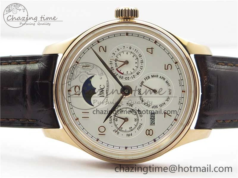 Portugieser Perpetual Calendar IW503302 RG V9F 1:1 Best Edition White Dial on Brown Leather Strap A52615