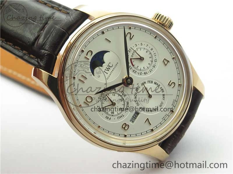 Portugieser Perpetual Calendar IW503302 RG V9F 1:1 Best Edition White Dial on Brown Leather Strap A52615