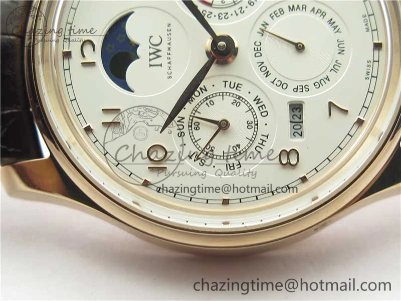 Portugieser Perpetual Calendar IW503302 RG V9F 1:1 Best Edition White Dial on Brown Leather Strap A52615
