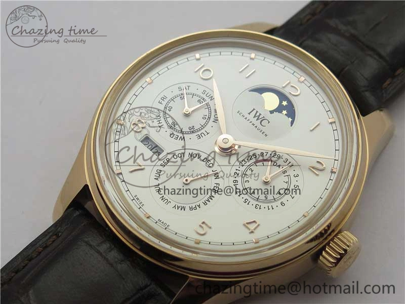 Portugieser Perpetual Calendar IW503302 RG V9F 1:1 Best Edition White Dial on Brown Leather Strap A52615