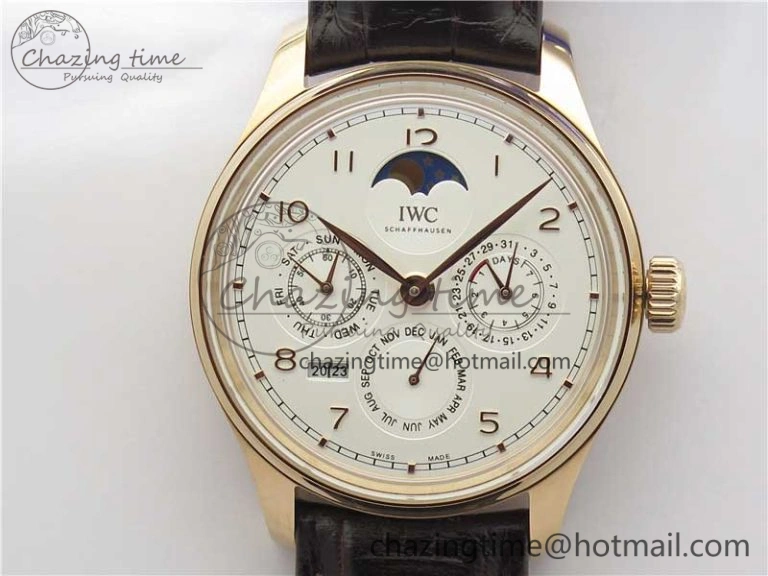 Portugieser Perpetual Calendar IW503302 RG V9F 1:1 Best Edition White Dial on Brown Leather Strap A52615